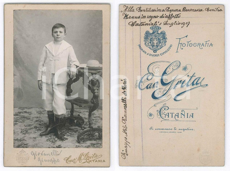 1907 CATANIA Nobile Giuseppe GIOVANELLI DE NORIS bambino *Foto GRITA CDV