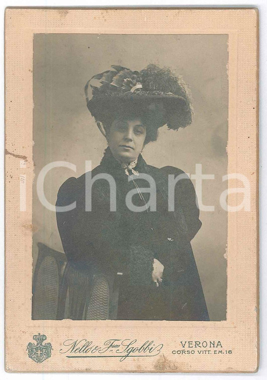 1895 ca VERONA Famiglia von KRAUS-ELISLAGO - Donna con cappello di piume *SGOBBI