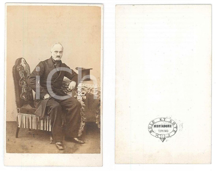 1870 ca TORINO Ritratto di gentiluomo seduto con cilindro - Foto MONTABONE CDV