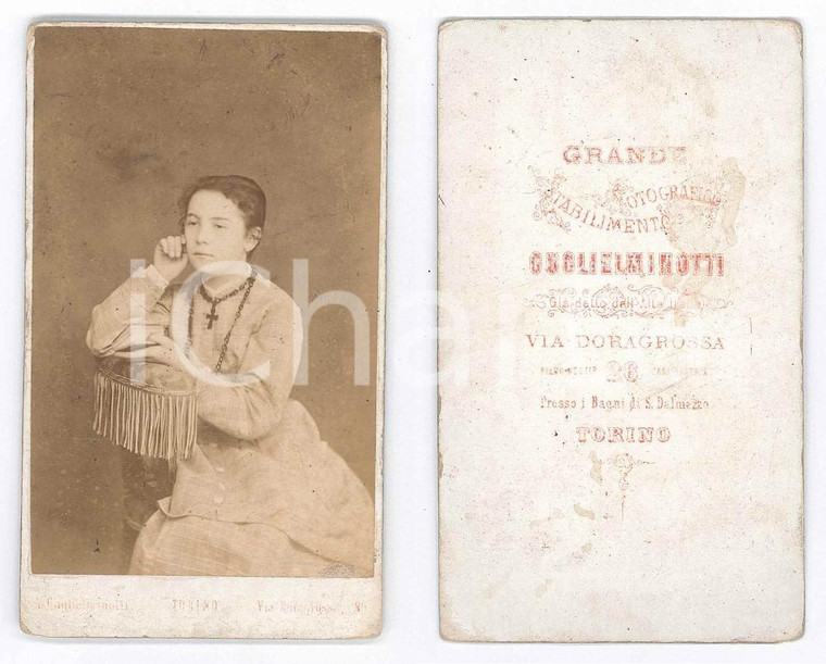 1875 ca TORINO Giovane donna con crocifisso al collo *Foto GUGLIELMINOTTI CDV