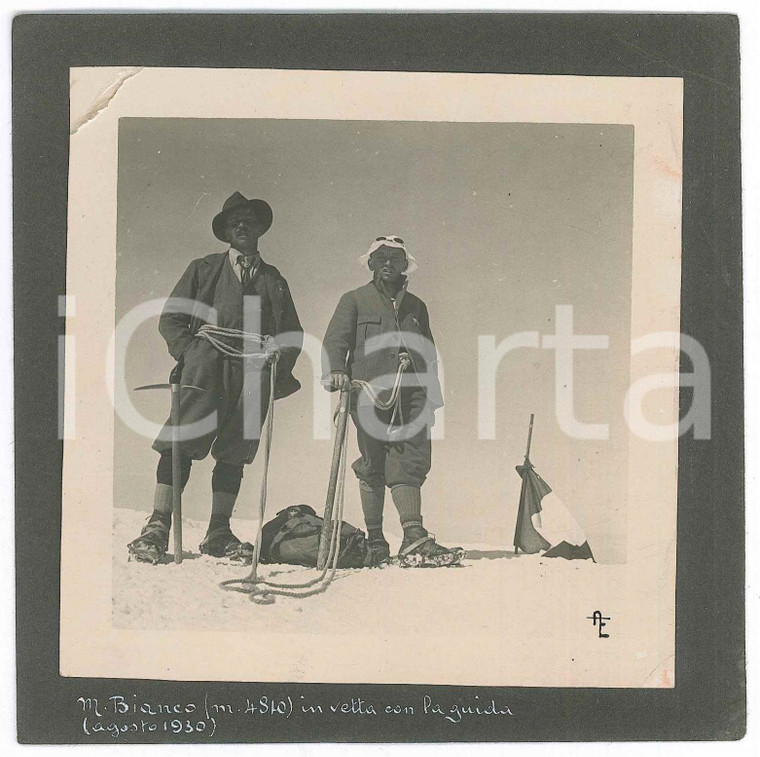 Agosto 1930 ALPINISMO - MONTE BIANCO - Escursionista in vetta con la guida *Foto