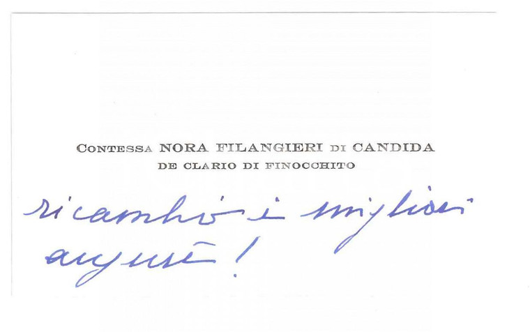 1960 ca Contessa Nora FILANGIERI DI CANDIDA - Biglietto Autografo