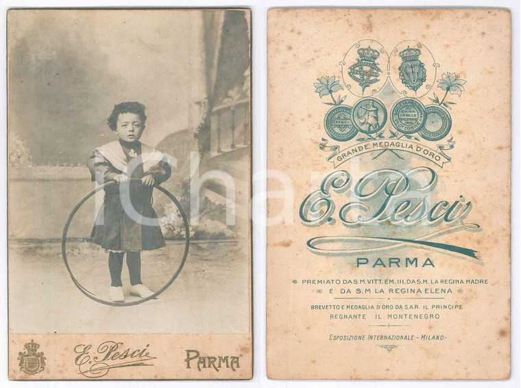 1905 ca PARMA Bambino con il cerchio - Ritratto - Foto E. PESCI 11x16 cm