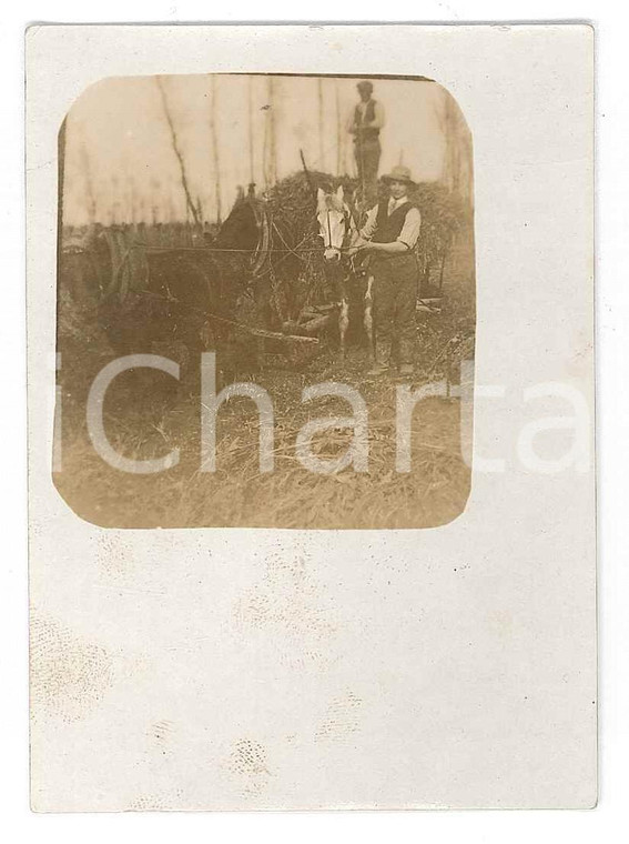 1900 ca ITALIA Giovane in campagna con pony - Fotografia anonima 6x9