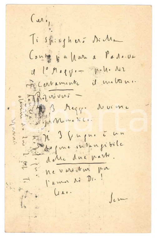 1925 ROMA Padre Giovanni SEMERIA su passaggio a Padova *Cartolina AUTOGRAFA