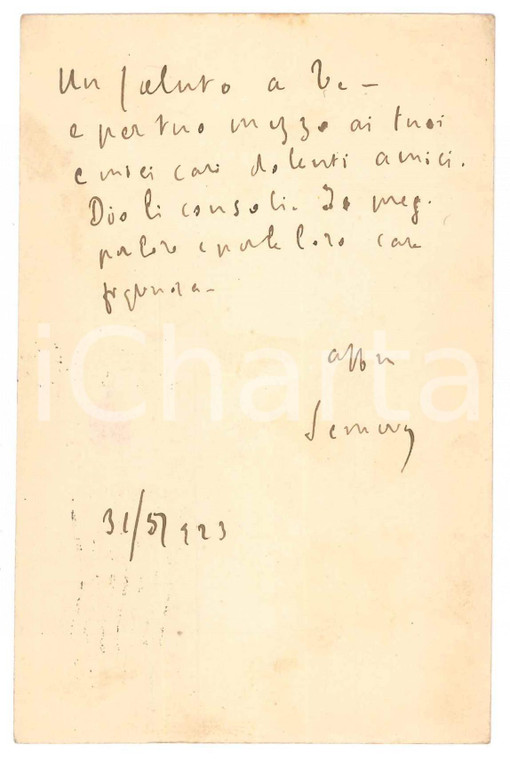 1923 GENOVA Padre Giovanni SEMERIA - Cartolina di saluti - AUTOGRAFO