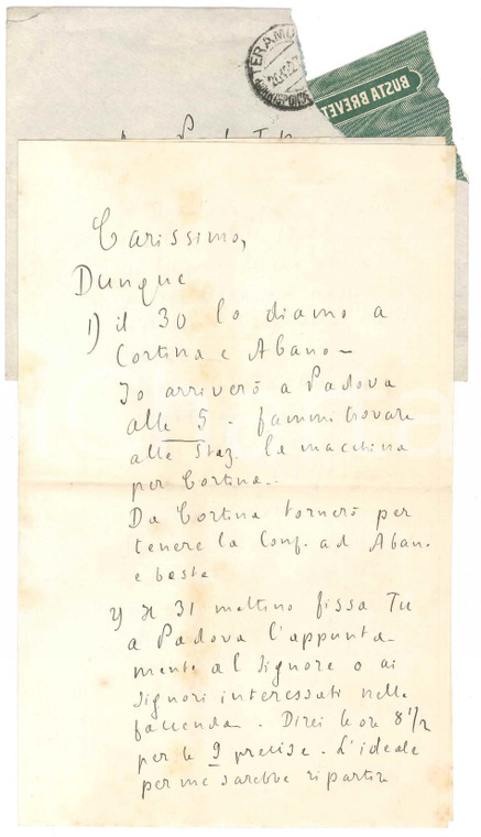 1927 TERAMO Lettera padre Giovanni SEMERIA per incontro a Padova - AUTOGRAFO