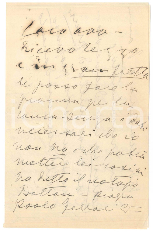 1950 ca s. l. Lettera Emma GRAMATICA per una causa in corso *Autografo