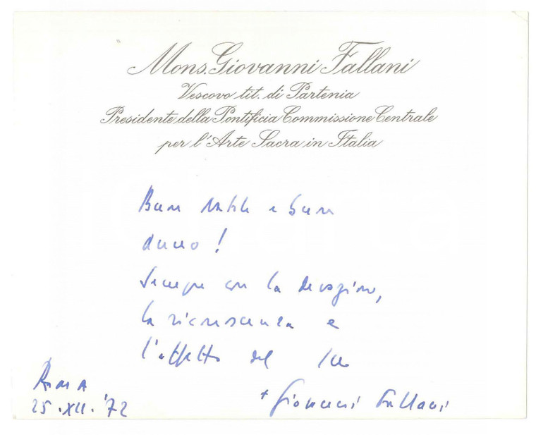 1972 ROMA Mons. Giovanni FALLANI - Auguri Buon Natale *AUTOGRAFO