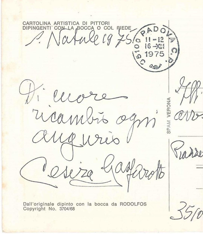 1975 PADOVA Cesira GASPAROTTO - Auguri - Cartolina AUTOGRAFA