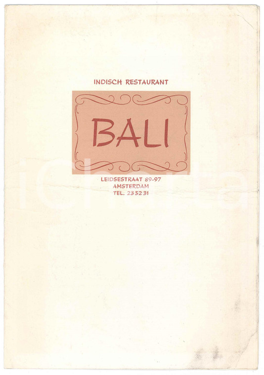 1960 ca AMSTERDAM Indisch Restaurant BALI - Menu *DAMAGED