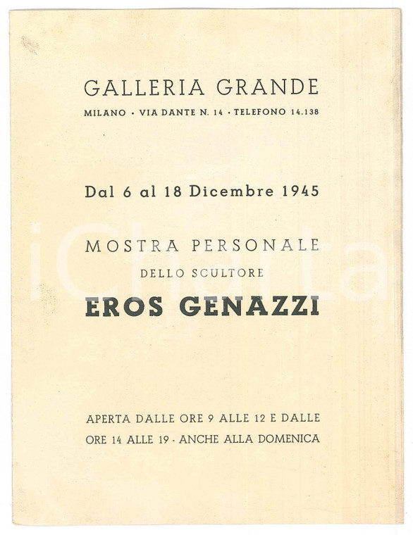 1945 MILANO Galleria Grande - Eros GENAZZI mostra personale *Pieghevole