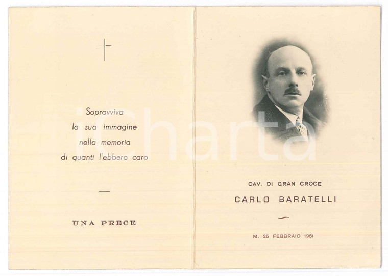 1961 PADOVA Carlo BARATELLI cav. di Gran Croce - Santino lutto