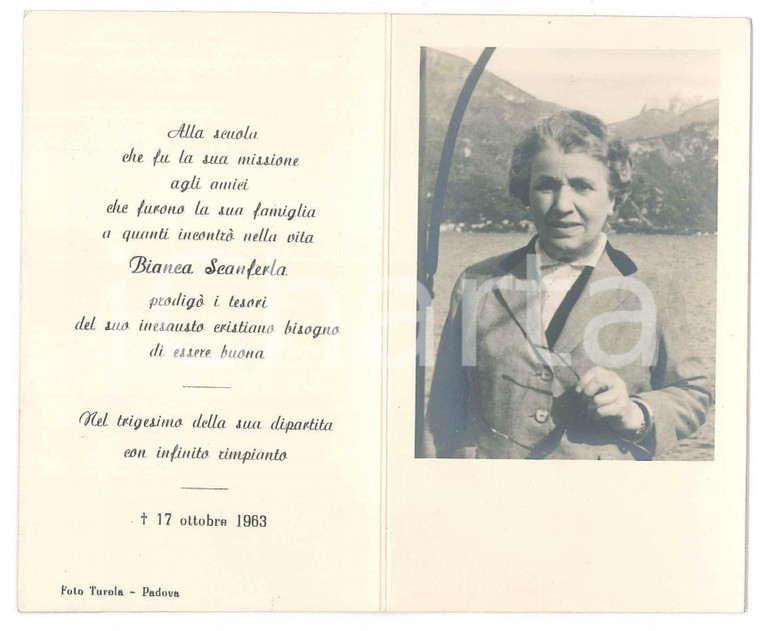 1963 PADOVA Bianca SCANFERLA - Insegnante - Santino lutto