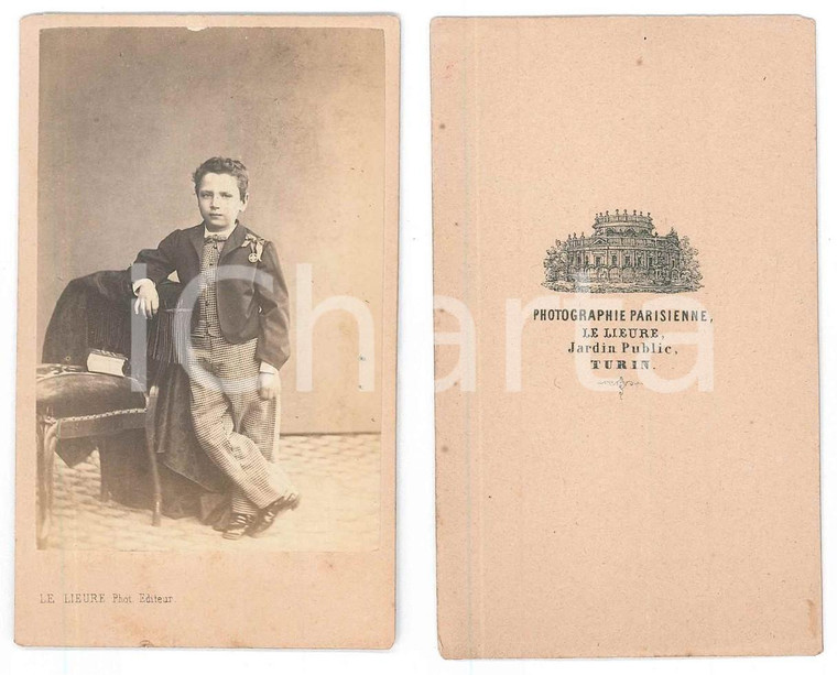 1870 ca TORINO  Bambino in abito a quadretti - Ritratto *Foto LE LIEURE CDV