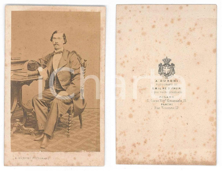1870 ca MILANO Ritratto maschile alla scrivania *Foto Alessandro DURONI CDV