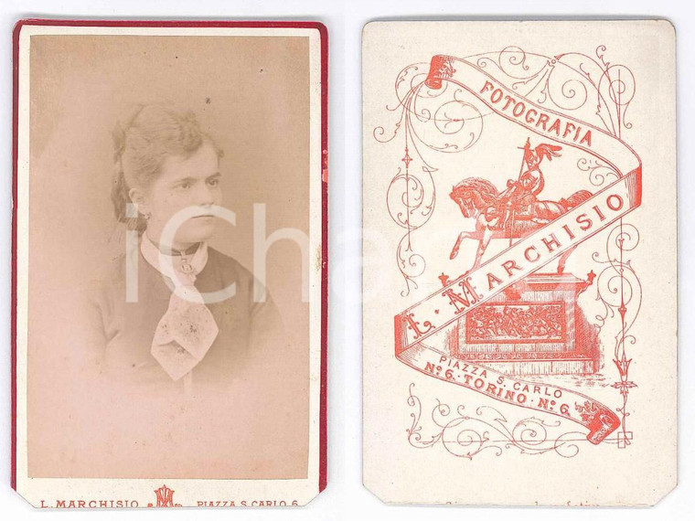 1880 ca TORINO Giovane donna con fazzoletto al collo - Foto L. MARCHISIO CDV