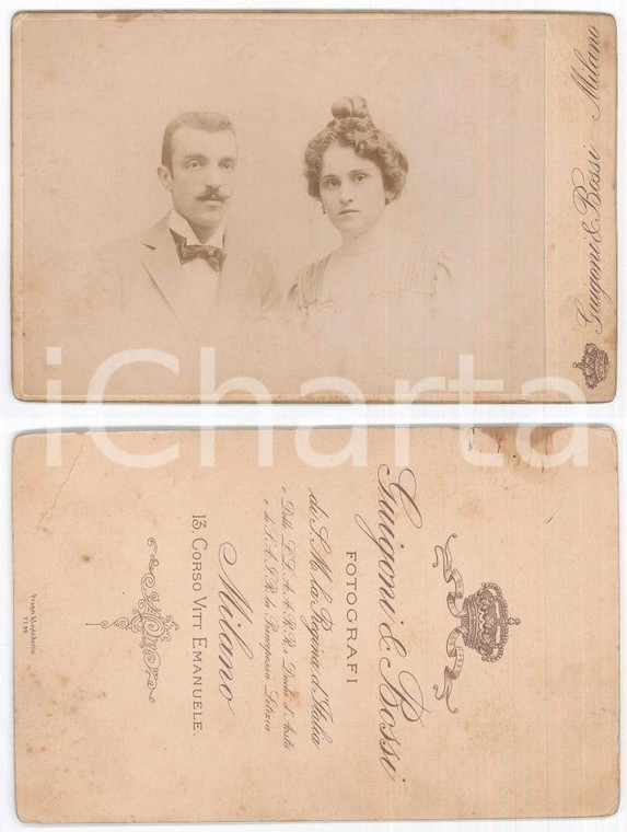1890 ca MILANO Ritratto di una coppia di sposi (2) Foto GUIGONI e BOSSI 11x16