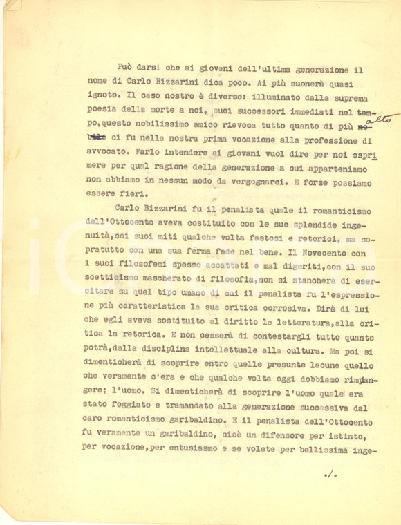 1965 ca PADOVA Commemorazione funebre avv. Carlo BIZZARINI - Dattiloscritto