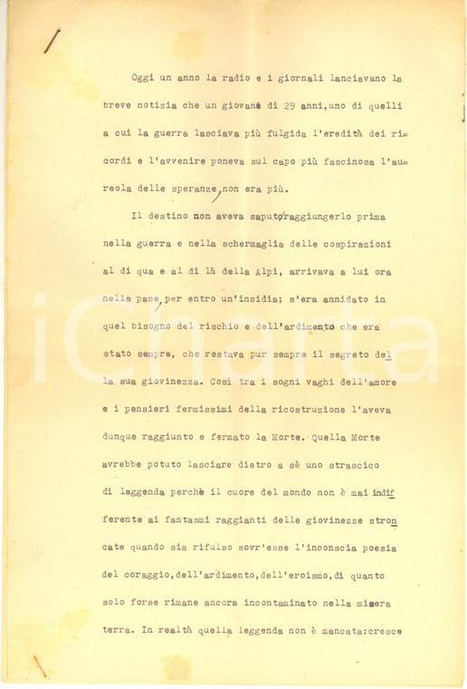 1960 ca VENEZIA Commemorazione per Giorgio CINI - Dattiloscritto inedito