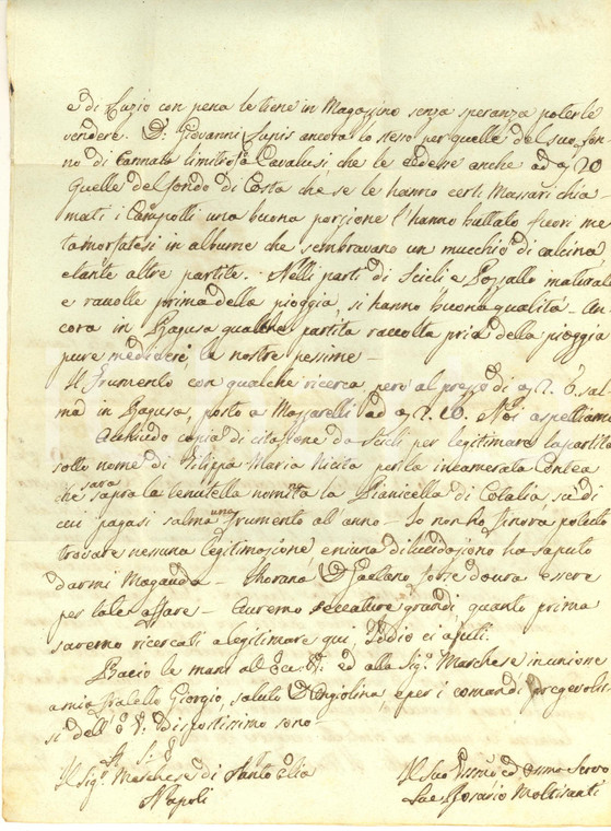 1850 RAGUSA Don Rosario MOLTISANTI al marchese SCHININÀ su vendita di carrube