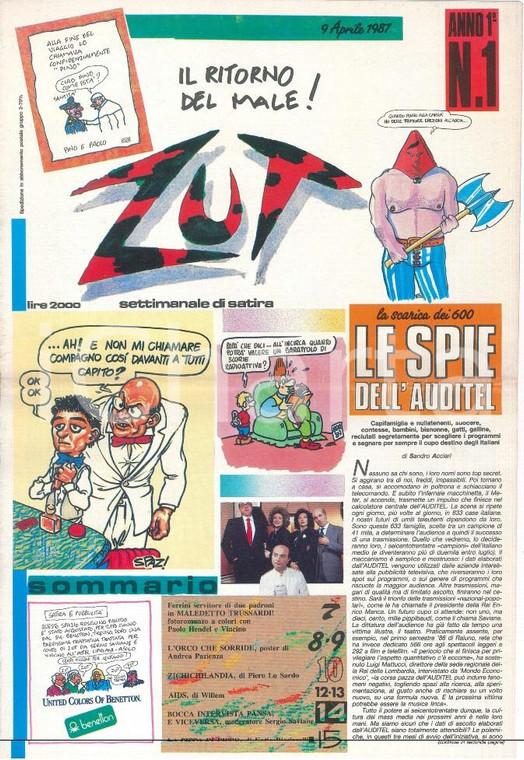 1987 ZUT Il ritorno del MALE Anno I° numero 1 Andrea PAZIENZA Vincino - Rivista