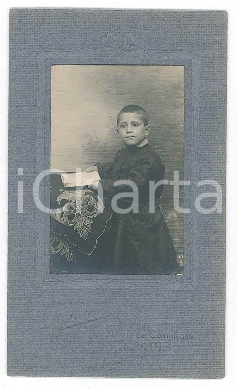 1900 ca PARIS Bambino in divisa da collegiale - Foto E. CHAPUIS 6x10 cm