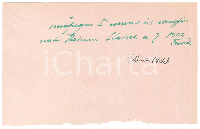 1940 ca CICLISMO Ingaggio Alfredo BOVET per campionato italiano ^AUTOGRAFO