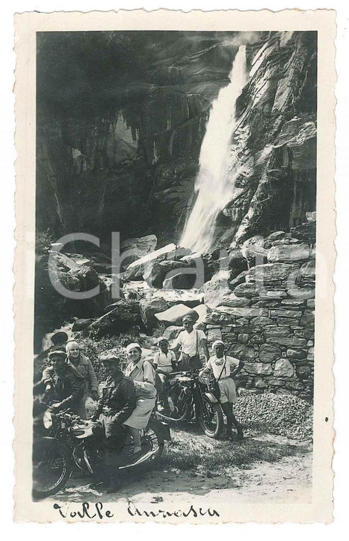 1935 ca VALLE ANZASCA Gita in moto alle cascatelle - Moto ARIEL Foto 7x11 cm