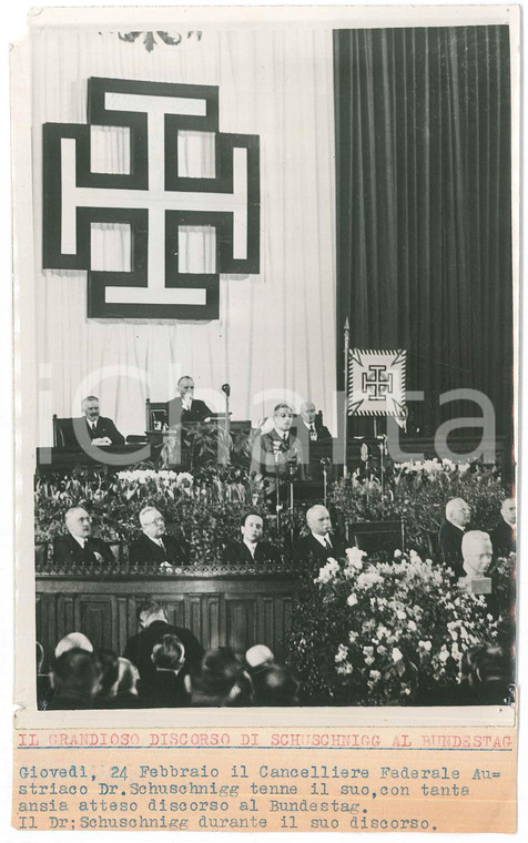 1938 WIEN (AUSTRIA) Discorso cancelliere Kurt von SCHUSCHNIGG al Bundestag ^Foto