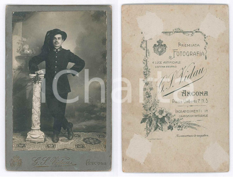 1900 ca ANCONA REGIO ESERCITO Ritratto di bersagliere *Fotografia G. VIDAU CDV