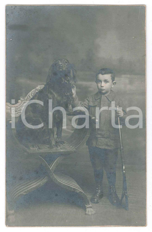 1920 ca COSTUME ITALIA Bambino cacciatore con il cane *Foto anonima 9x14 cm