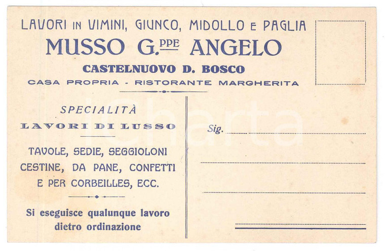 1935 ca CASTELNUOVO DON BOSCO Giuseppe Angelo MUSSO Lavori vimini *Cartolina