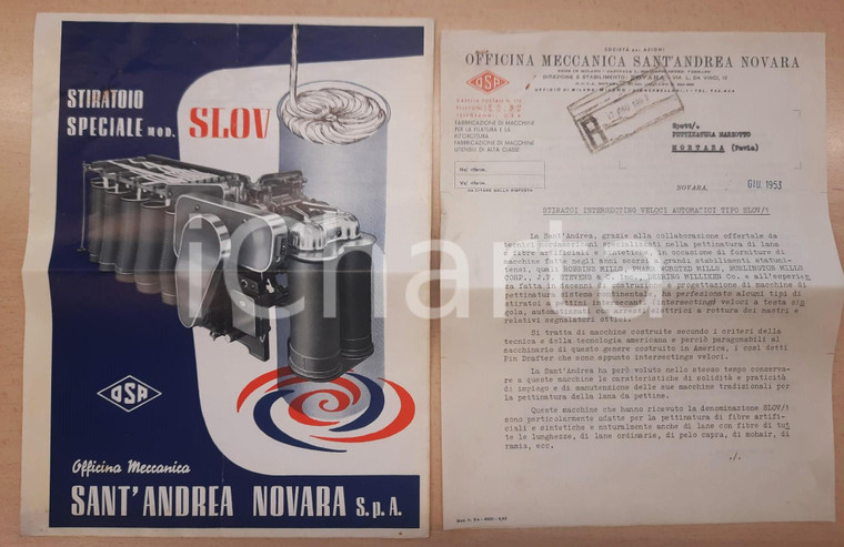 1953 NOVARA Officina Meccanica SANT'ANDREA - Stiratoi automatici SLOV *Lettera