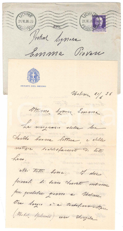1936 UDINE - Lettera di un senatore - Notizie di famiglia *Autografo DA STUDIARE