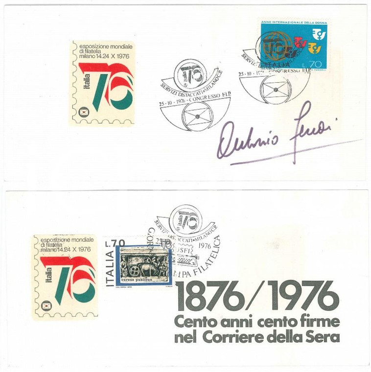1976 MILANO CORRIERE DELLA SERA Antonio FERRARI *Biglietto AUTOGRAFO Timbro FDC