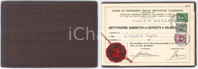 1956 CARIPLO GOZZANO (NO) Anticipazione garantita da deposito valori *Libretto