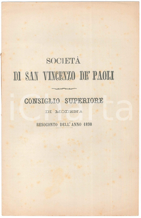 1898 MODENA Società S. VINCENZO DE' PAOLI Consiglio Superiore - Resoconto