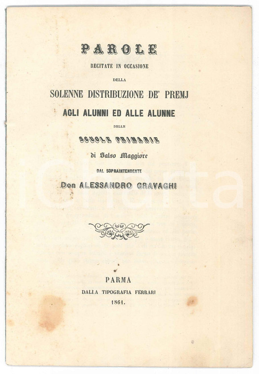 1861 SALSOMAGGIORE Don Alessandro GRAVAGHI agli alunni delle Scuole Primarie