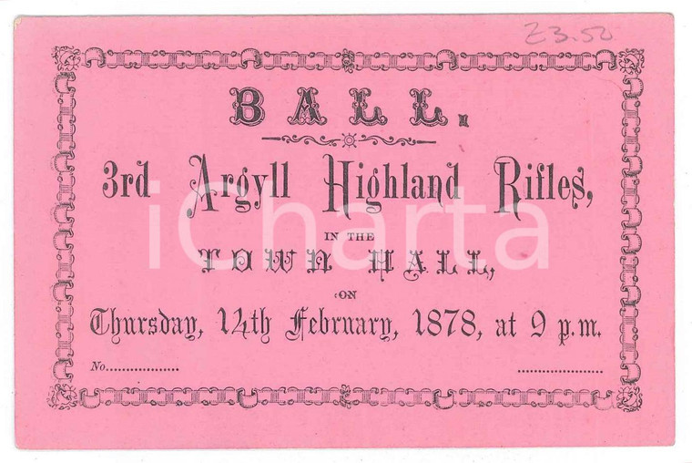 1878 SCOTLAND Ball 3rd Argyll Highland Rifles in the Town Hall - Card