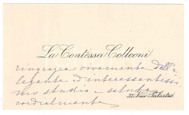 1910 ca MILANO - Contessa COLLEONI - Biglietto ringraziamento AUTOGRAFO