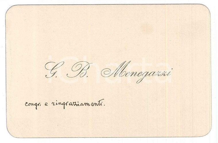 1910 ca Scrittore Giovanni Battista MENEGAZZI - Biglietto AUTOGRAFO