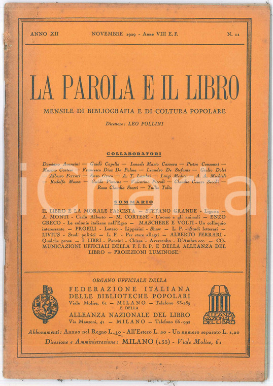 1929 MILANO - LA PAROLA E IL LIBRO Colonie italiane nell'EGEO di Enzo GRECO