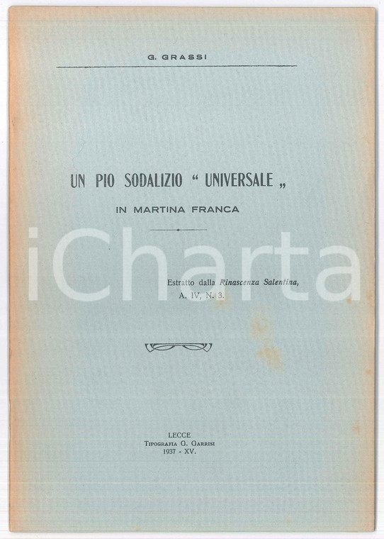 1937 Don Giuseppe GRASSI Un pio sodalizio universale in MARTINA FRANCA (2)
