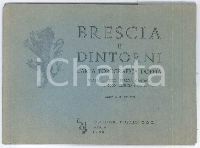 1958 BRESCIA E DINTORNI Mappa topografica doppia - Casa editrice F. APOLLONIO