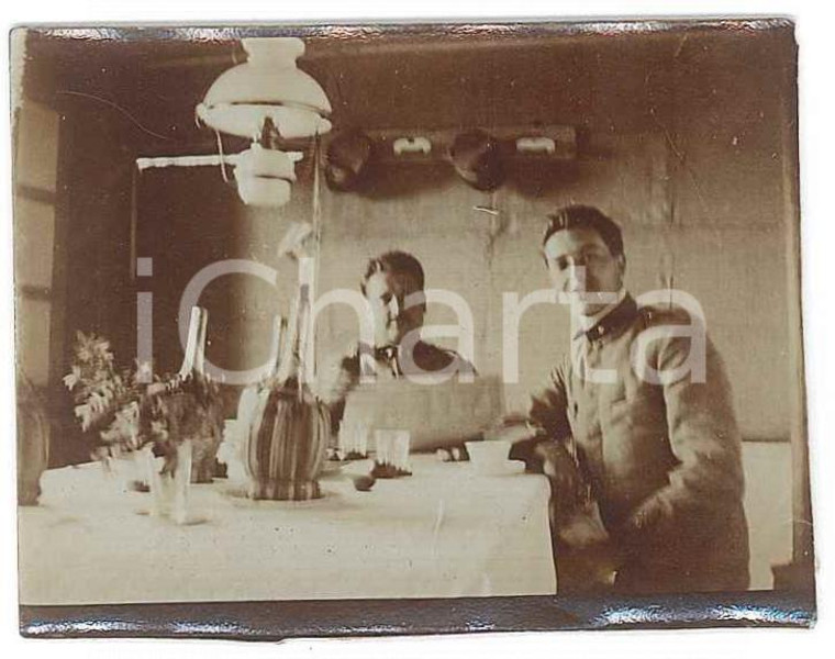 1918 WW1 ZONA DI GUERRA Ufficiali presso tavola imbandita *Foto 6x4