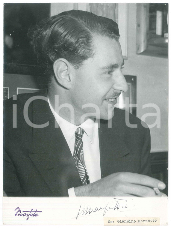 1955 ca Conte Giannino MARZOTTO - Fotografia con autografo 18x24 cm
