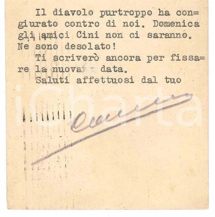 1924 VENEZIA Cartolina Francesco CARNELUTTI per una disdetta *Autografo