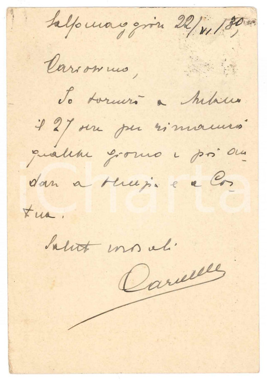1939 SALSOMAGGIORE TERME Cartolina Francesco CARNELUTTI in partenza *Autografo