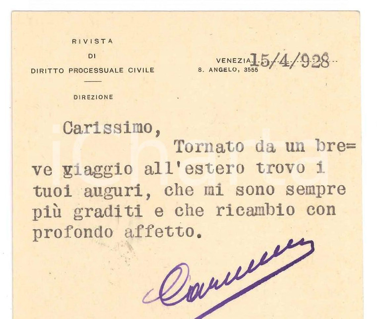 1928 VENEZIA Cartolina Francesco CARNELUTTI - Auguri a un amico *Autografo